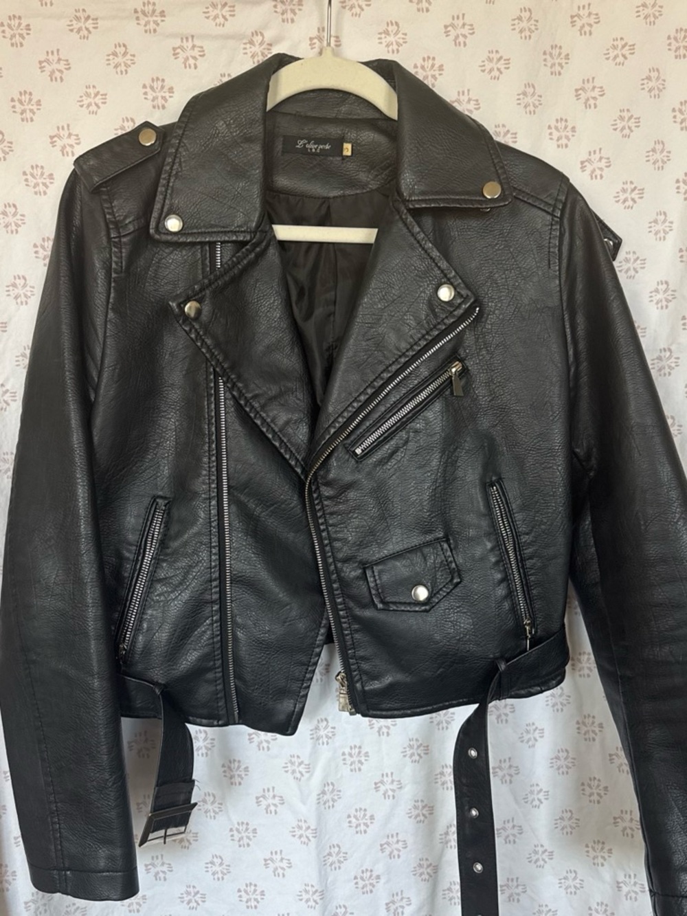 Faux Leather Black Biker Jacket - Women